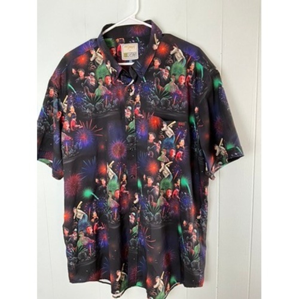 RSVLTS The Sandlot Fireworks KUNUFLEX Short Sleeve Button Down Shirt Mens 2XL